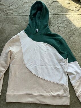 Zara Green and White Colorblock Lightweight Hoodie Jacket